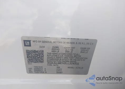 2020 GMC Terrain Fwd Sle from USA, damaged, VIN 3GKALMEV2LL224311